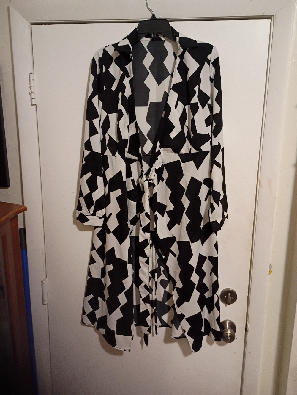 Black & White Geometric Duster Coat